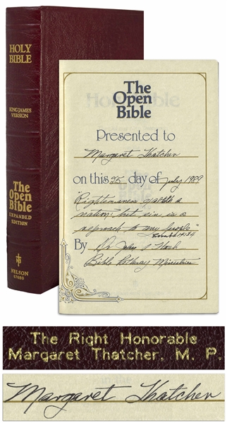 Margaret Thatcher's Personally Owned Holy Bible, Presented to Her as Prime Minister